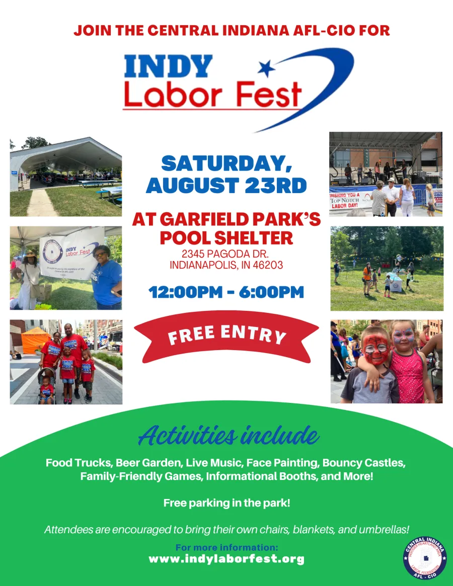 This is the Indy Labor Fest flyer which is includes the date, location, time, free entry, and the activities included.